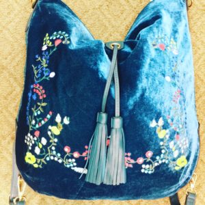 Embroidered Floral Velvet Backpack